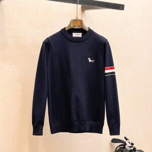 Thom Browne Navy Sweater with Red and White Stripes